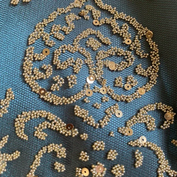 Adrianna Papell Boutique Elegant Teal and Gold Dress - Picture 6 of 14